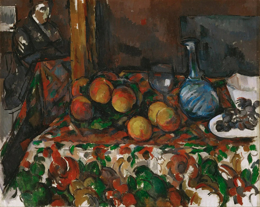 Brzoskwinie, karafka i postać - Paul Cézanne
