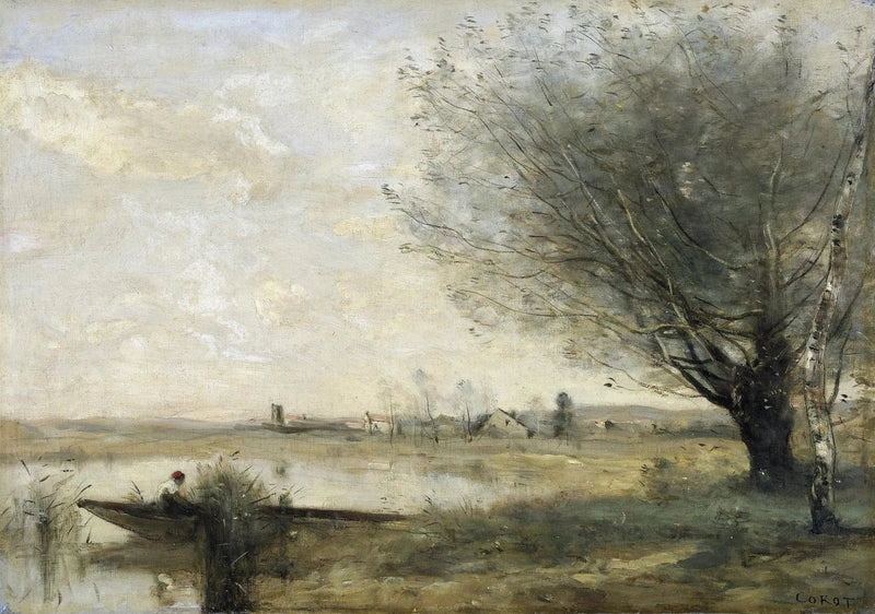 Wędkarz przycumowany do brzegu - Jean-Baptiste Camille Corot