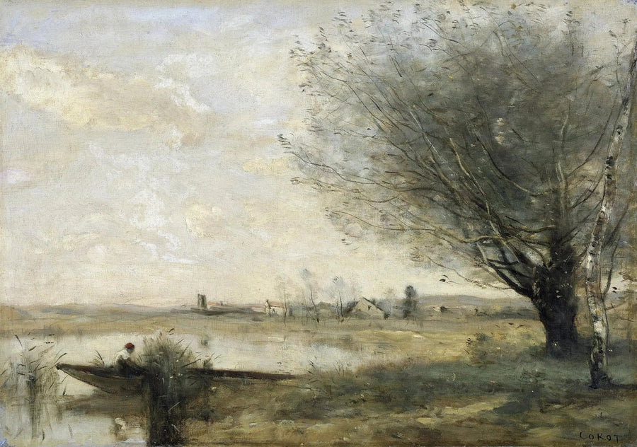 Wędkarz przycumowany do brzegu - Jean-Baptiste Camille Corot