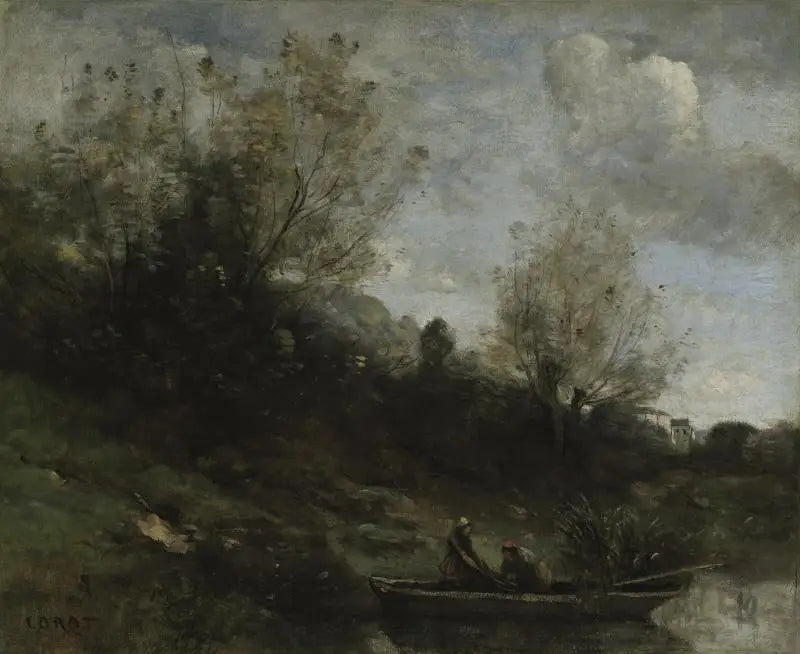 Rybacy na łodzi przy brzegu - Jean-Baptiste Camille Corot