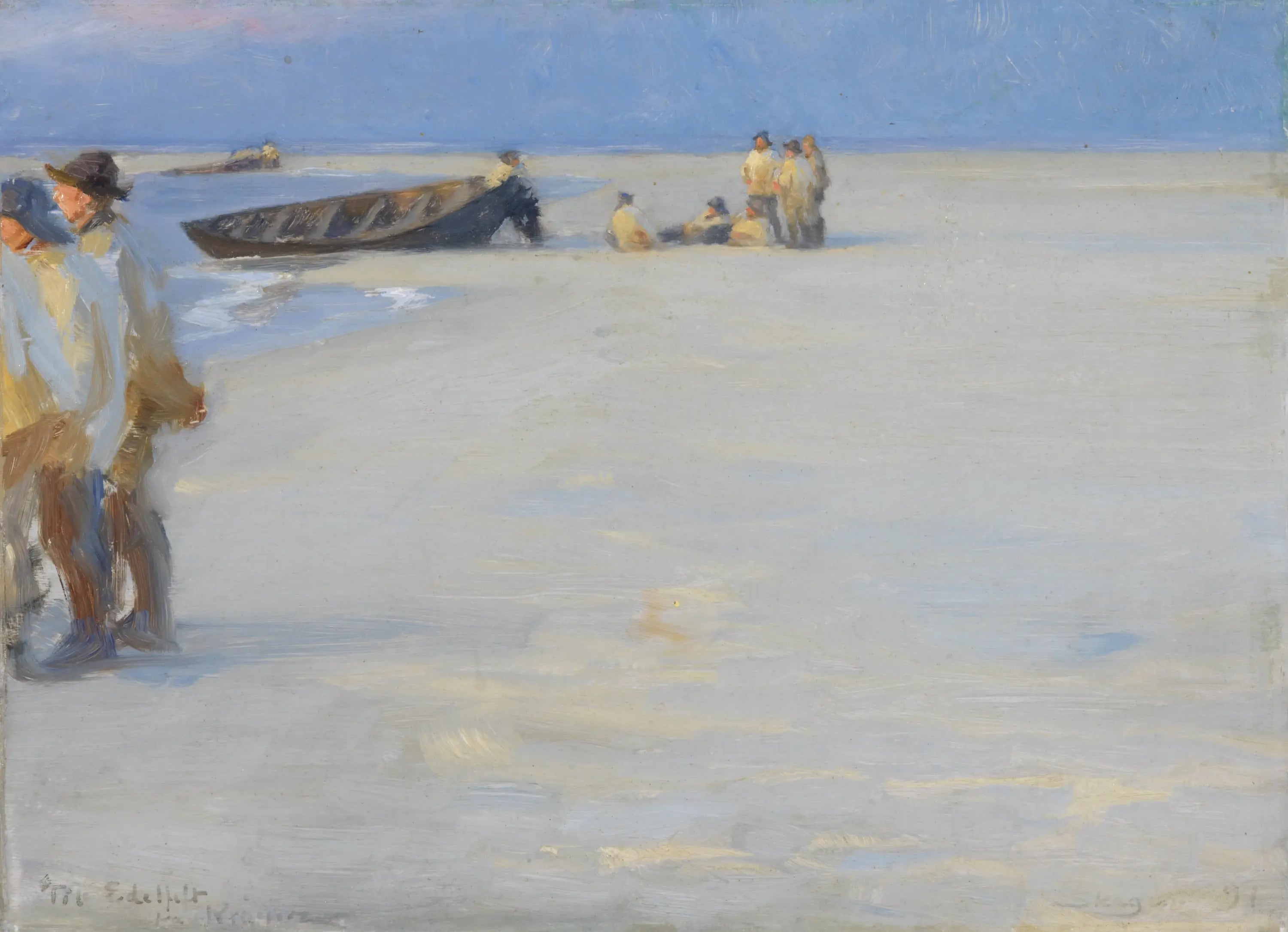 Pêcheurs sur la plage nord de Skagen. Soirée d'été. - Peder Severin Krøyer image 1 reproduction de peinture à l’huile