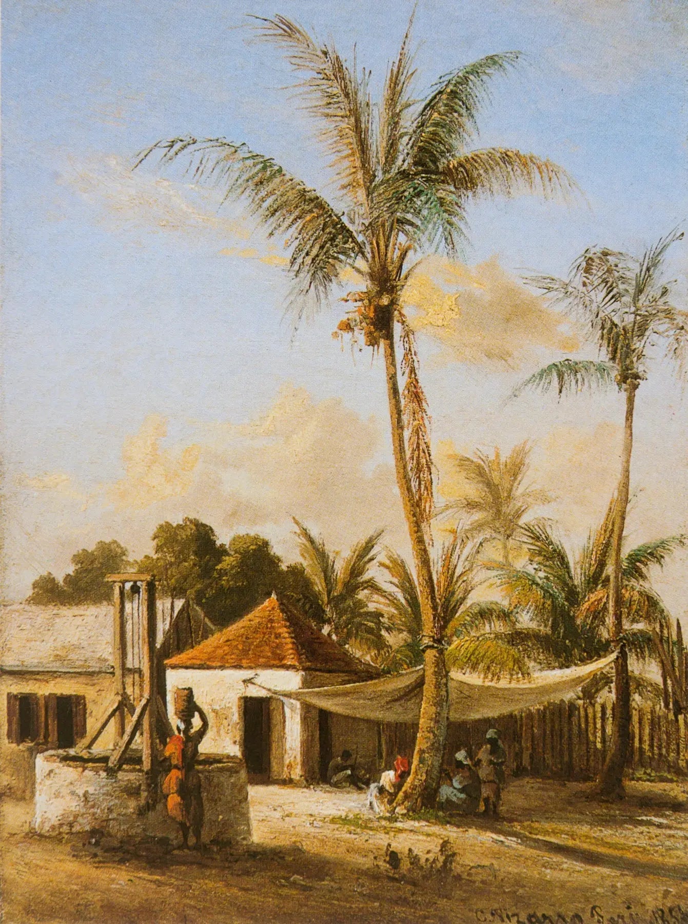 Reproduction du tableau « Personnage se reposant dans un village près d'un puits - Camille Pissarro » par Alpha Reproduction en peinture à l’huile