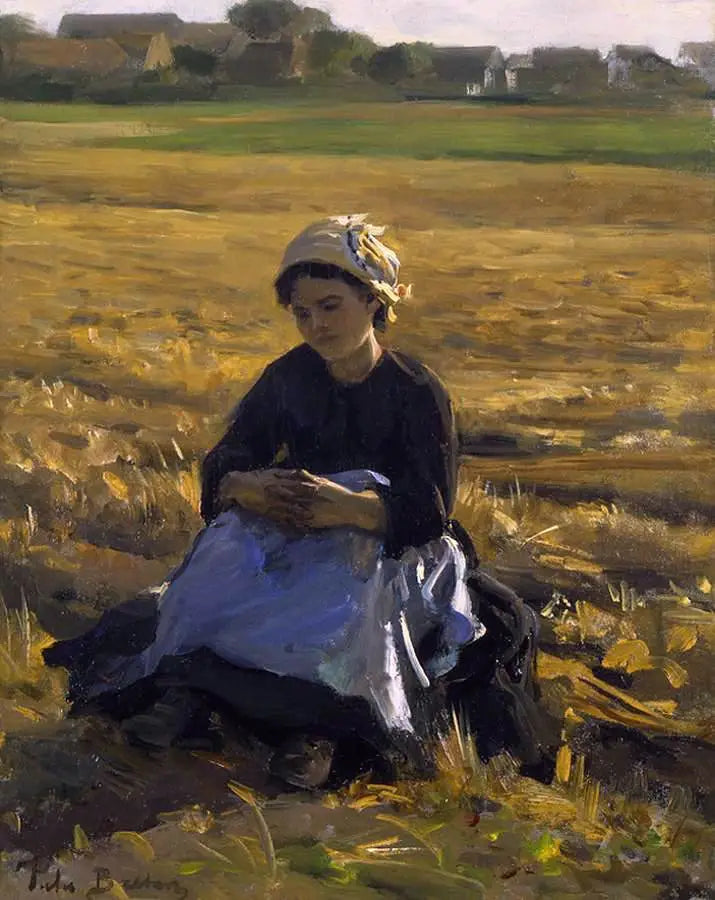 Mały zbieracz siedzący na polu - Jules Breton