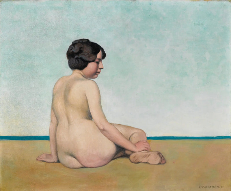 Mała pływaczka siedząca na piasku - Félix Vallotton