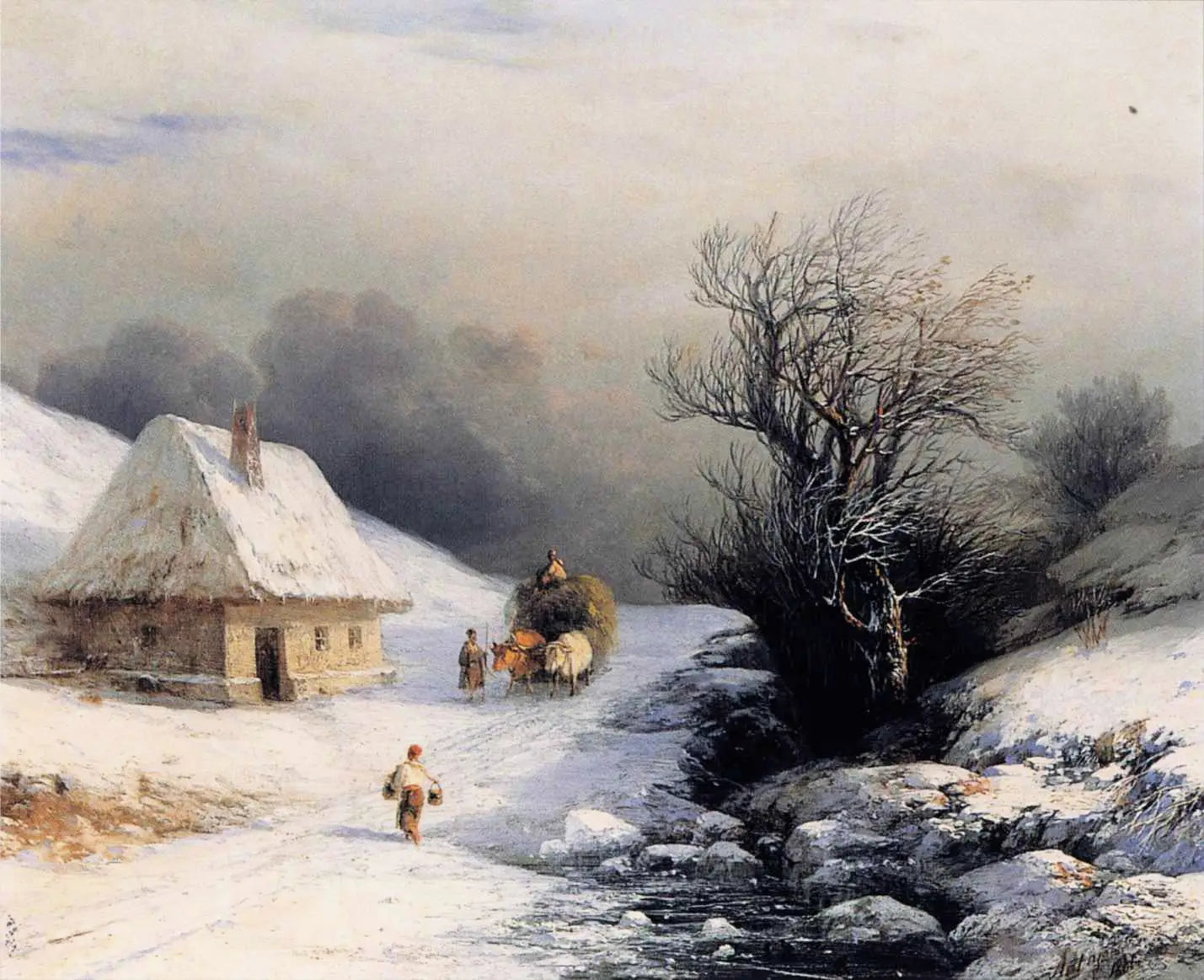 Petite charrette à bœufs russe en hiver - Ivan Aïvazovski - Alpha Reproduction
