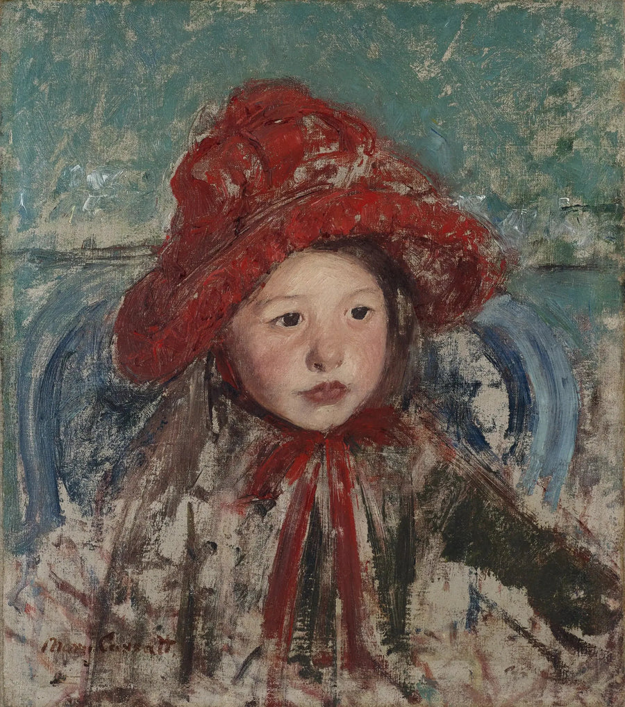 Mała dziewczynka w dużym czerwonym kapeluszu - Mary Cassatt