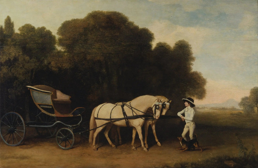 Phaéton z parą kremowych kucyków i chłopcem z stajni - George Stubbs