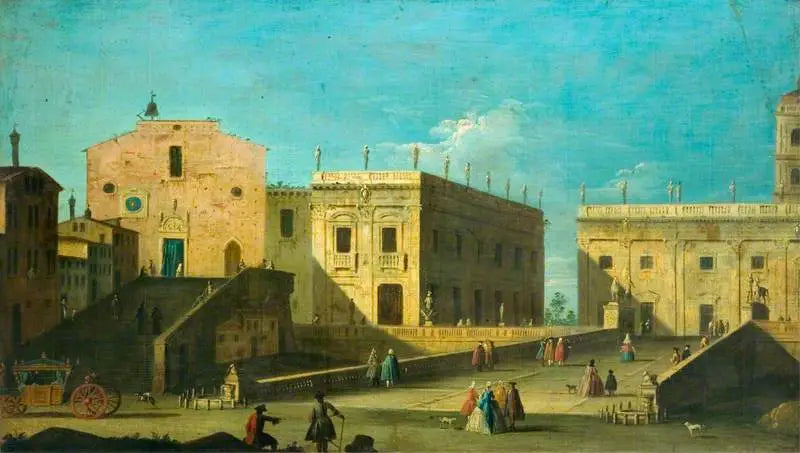 Piazza del Campidoglio, Rzym, z Santa Maria in Aracoeli po lewej stronie - Canaletto
