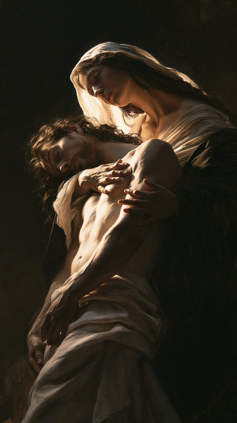 Pietà verticale intime en gris et noir — Peinture à l’huile sur commande