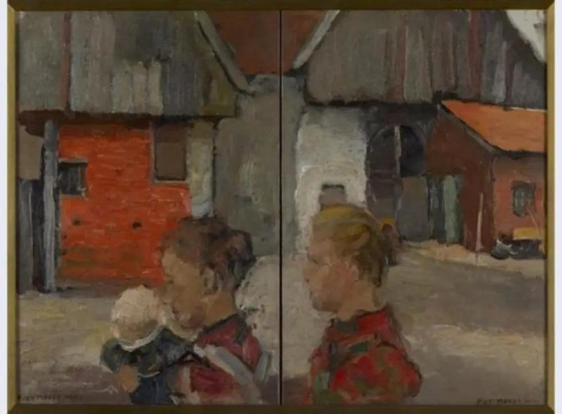 Tyły budynków rolniczych z postaciami - Piet Mondrian