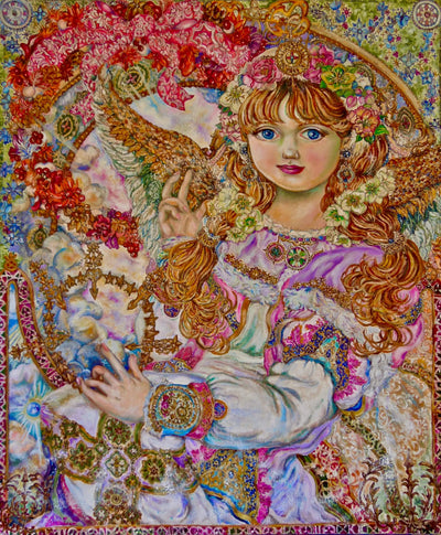 Pink Christmas rose angel - Yumi Sugai Reproductions de tableaux à la peinture à l’huile