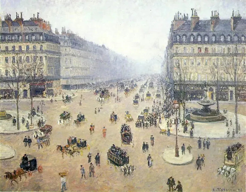 Plac Teatru Francuskiego i Aleja Opery, mglisty czas - Camille Pissarro