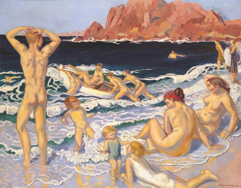 Plaża z łódką i nagim mężczyzną - Maurice Denis