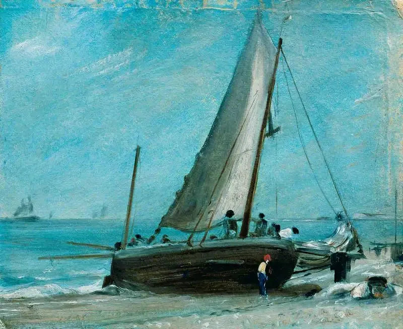 Plaża Brighton z łodzią rybacką i załogą - John Constable