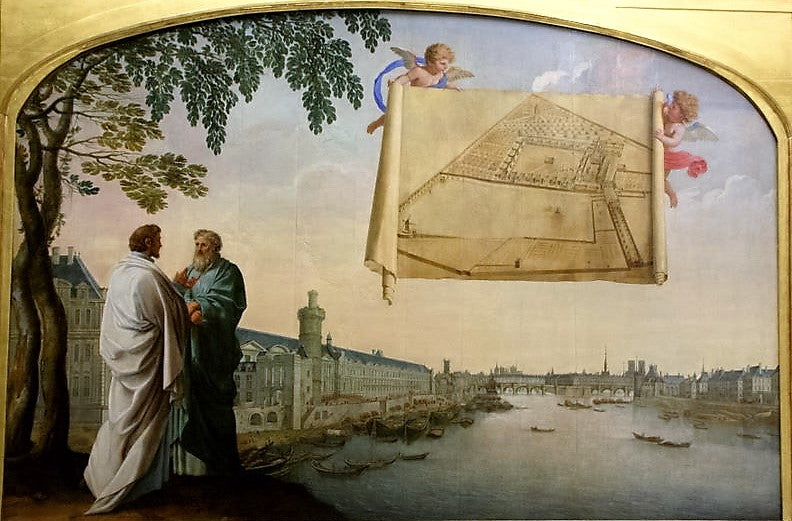 Plan klasztoru kartuzów w Paryżu trzymany przez dwóch aniołów - Eustache Le Sueur