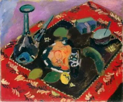 Naczynia i owoce na czerwono-czarnym dywanie (Czerwony Dywan) - Henri Matisse