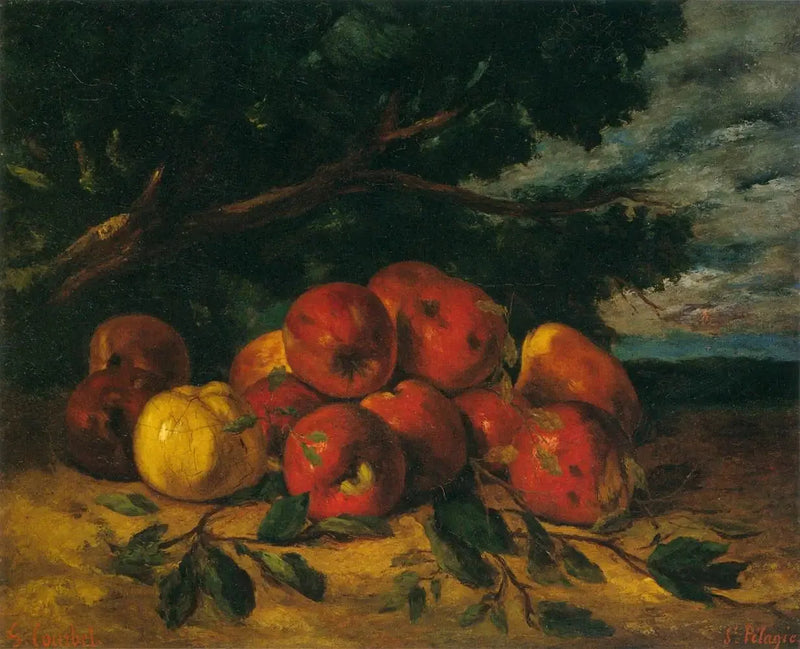 Czerwone jabłka u podstawy drzewa - Gustave Courbet