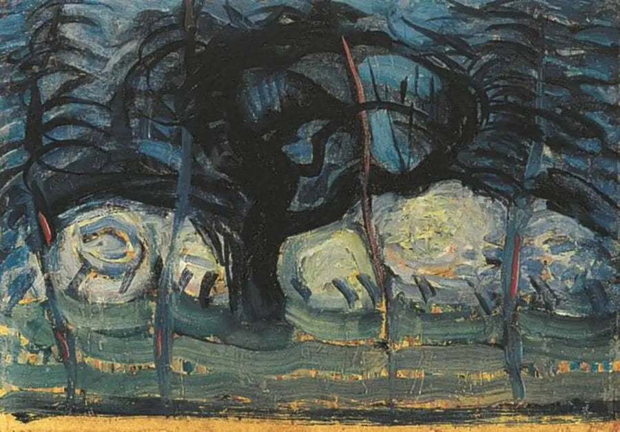 Niebieskie jabłonie z falistymi liniami I - Piet Mondrian