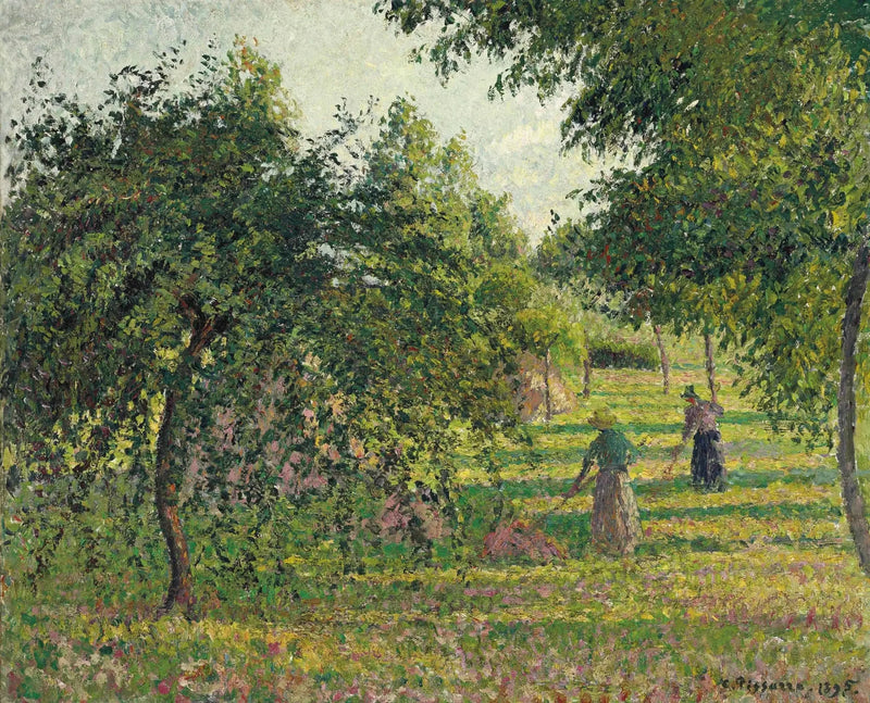 Jabłonie i wieśniaczka grabiąca siano, Éragny - Camille Pissarro