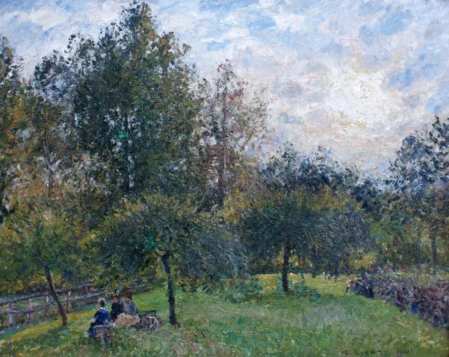 Jabłonie i topole przy zachodzie słońca, Eragny - Camille Pissarro