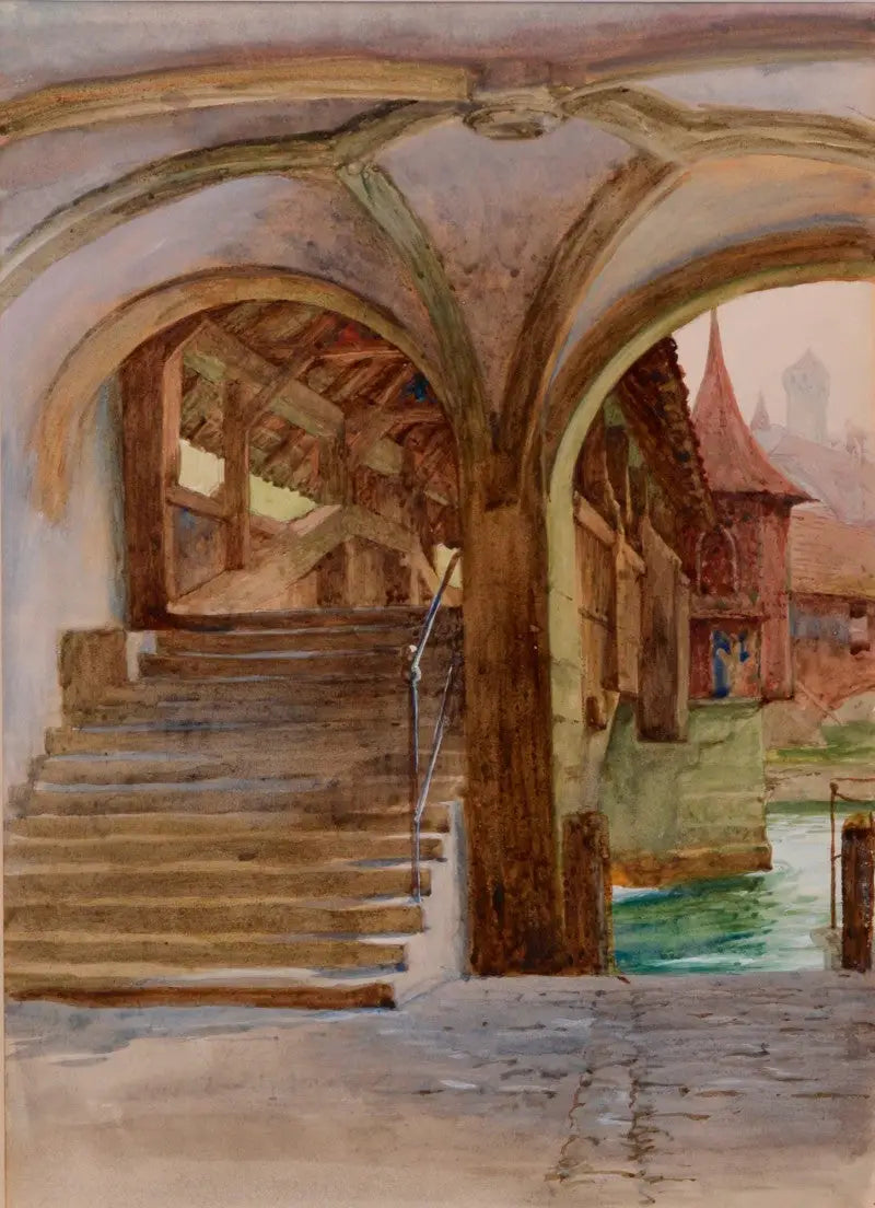 Most La Chapelle nad jeziorem Czterech Kantonów - Frank Bernard Dicksee