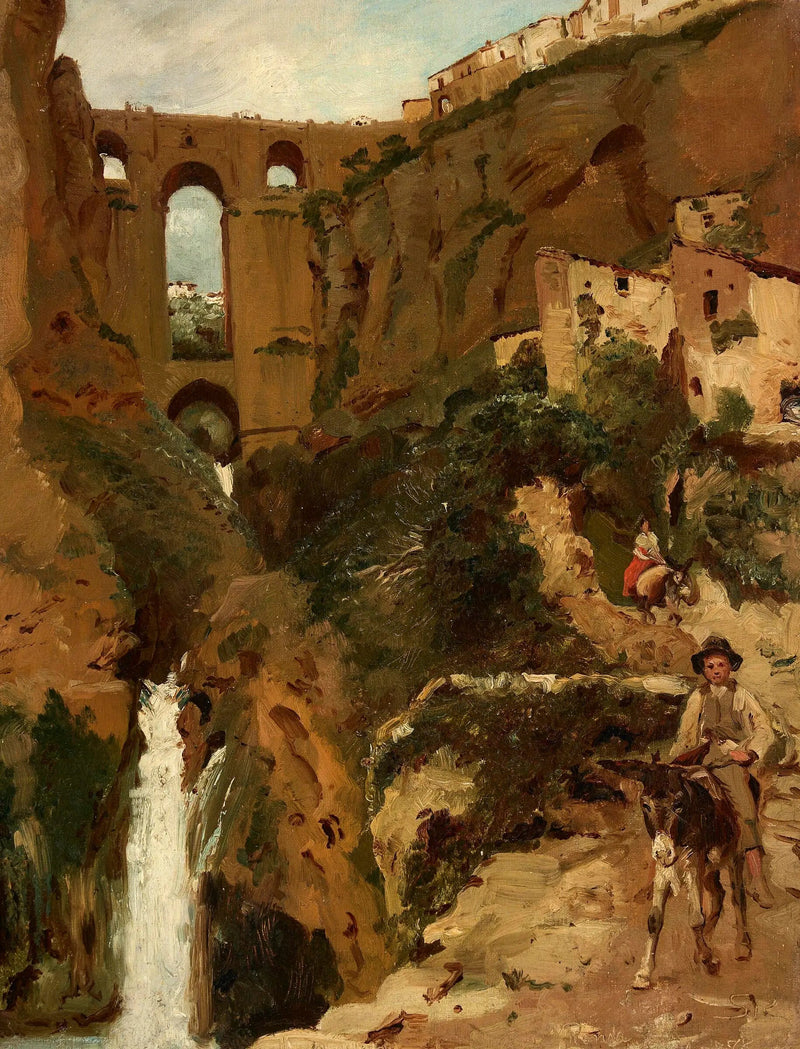Most nad wąwozem skalistym. Dwóch jeźdźców. Ronda, Hiszpania. - Peder Severin Krøyer