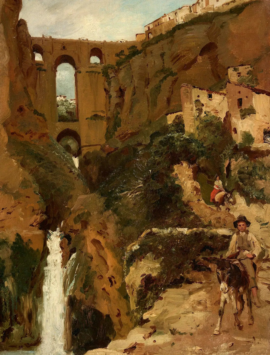 Most nad wąwozem skalistym. Dwóch jeźdźców. Ronda, Hiszpania. - Peder Severin Krøyer