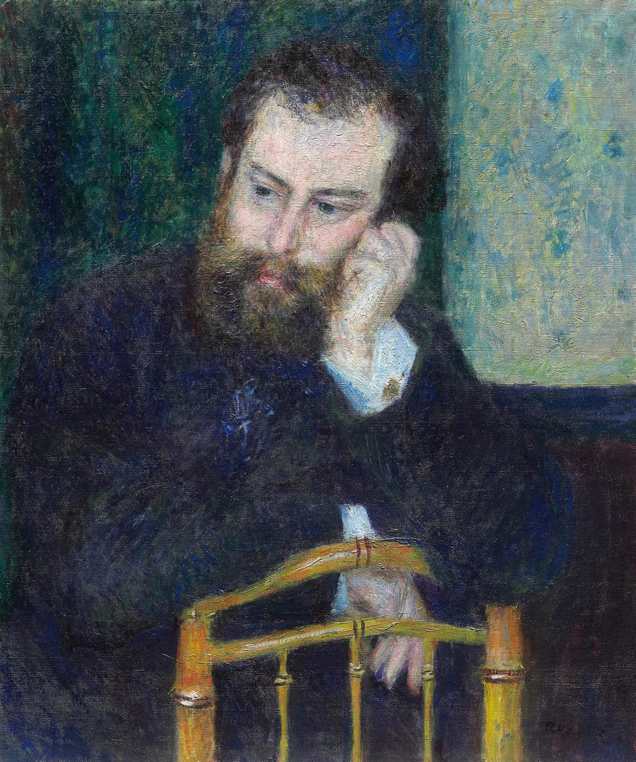 Alfred Sisley assis à califourchon sur une chaise, portrait de Renoir en 1876
