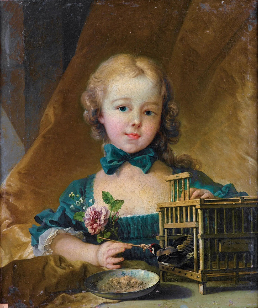 Portret Alexandrine Le Normant d'Étiolles grającej z ziębą - François Boucher