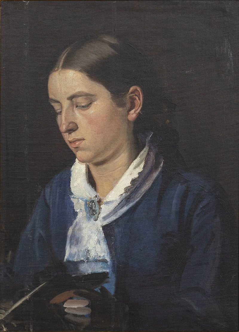 Portret Anny Brøndum w niebieskiej sukni, czytająca. - Michael Peter Ancher