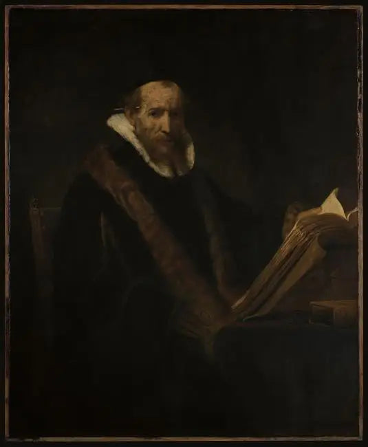 Reproduction du tableau « Portrait d'un érudit à son bureau (anciennement appelé Lipse) - Rembrandt » par Alpha Reproduction en peinture à l’huile