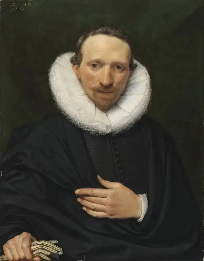 Portret mężczyzny w wieku 47 lat z ostrym zarostem, rękawicą w prawej ręce - Frans Pourbus Młodszy