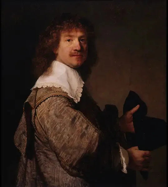 Portret mężczyzny trzymającego kapelusz - Rembrandt