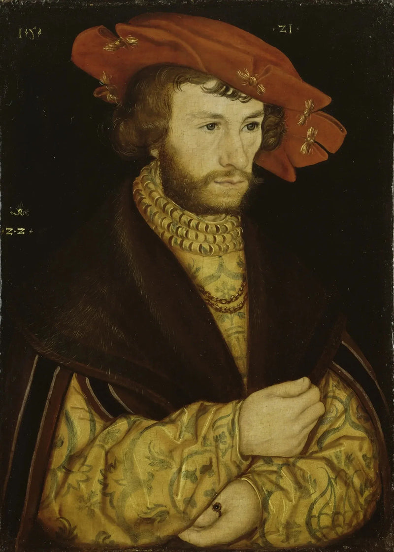 Portret młodego mężczyzny z brodą i czerwonym beretem - Lucas Cranach the Elder