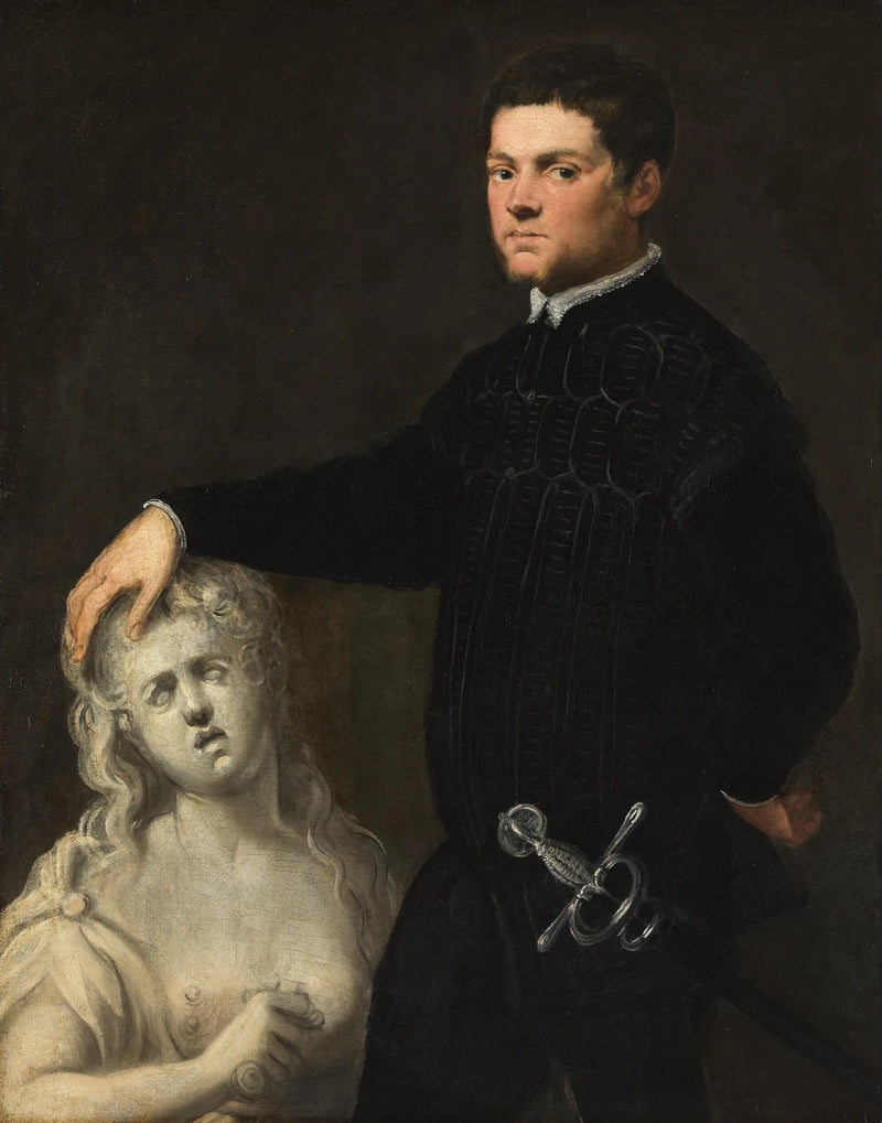 Portret młodego mężczyzny z rzeźbą Lucrecii - Tintoretto - Jacopo Tintoretto