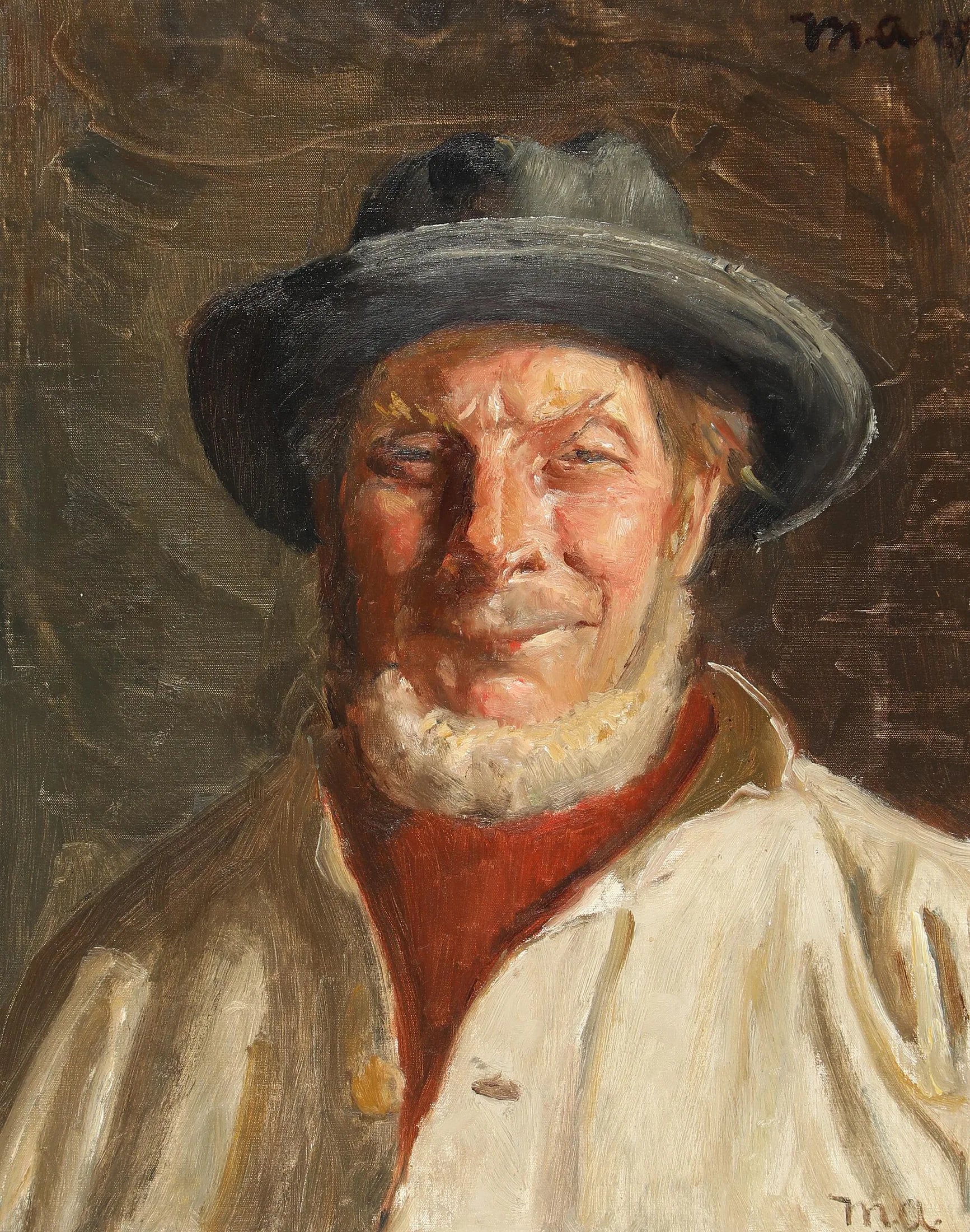 Portrait d'un pêcheur de Skagen portant un chapeau noir. - Michael Peter Ancher image 1 reproduction d’œuvre d’art à l’huile