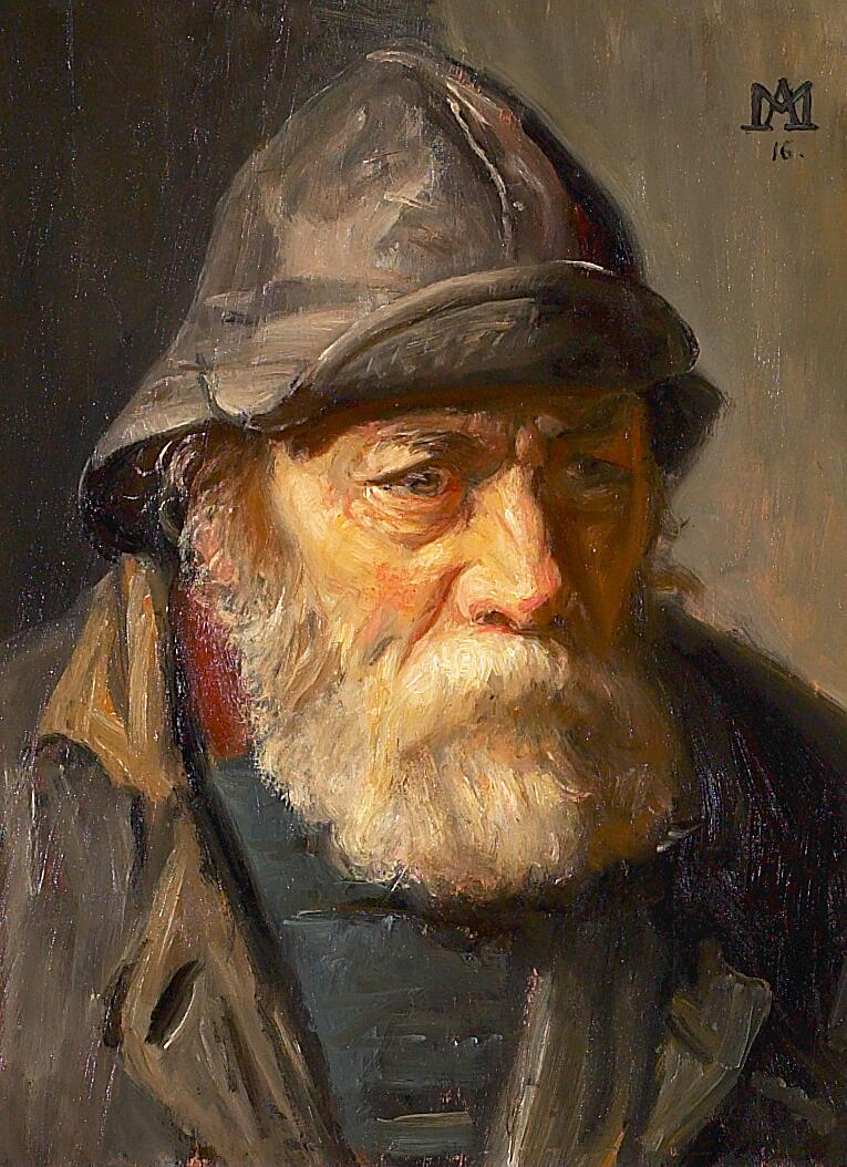 Portrait d'un pêcheur portant un ciré. - Michael Peter Ancher