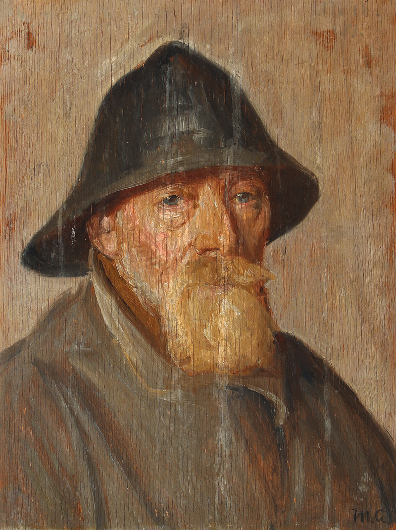 Portrait d'un pêcheur portant un ciré noir. - Michael Peter Ancher