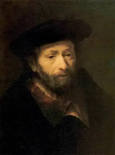 Portret starego brodatego mężczyzny z ręką w płaszczu - Rembrandt