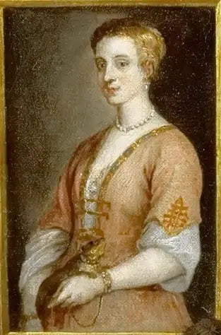Portret damy z zwierzęciem domowym przywiązanym łańcuchem do nadgarstka - David Teniers młodszy