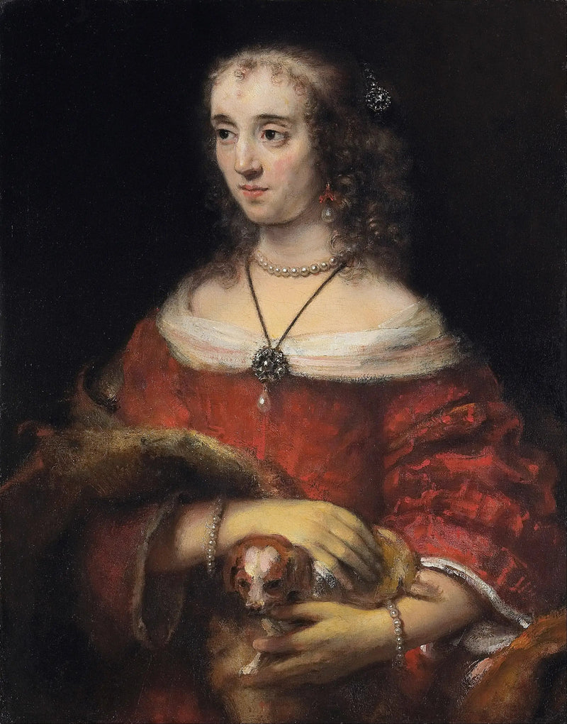 Portret damy z psem na rękę - Rembrandt