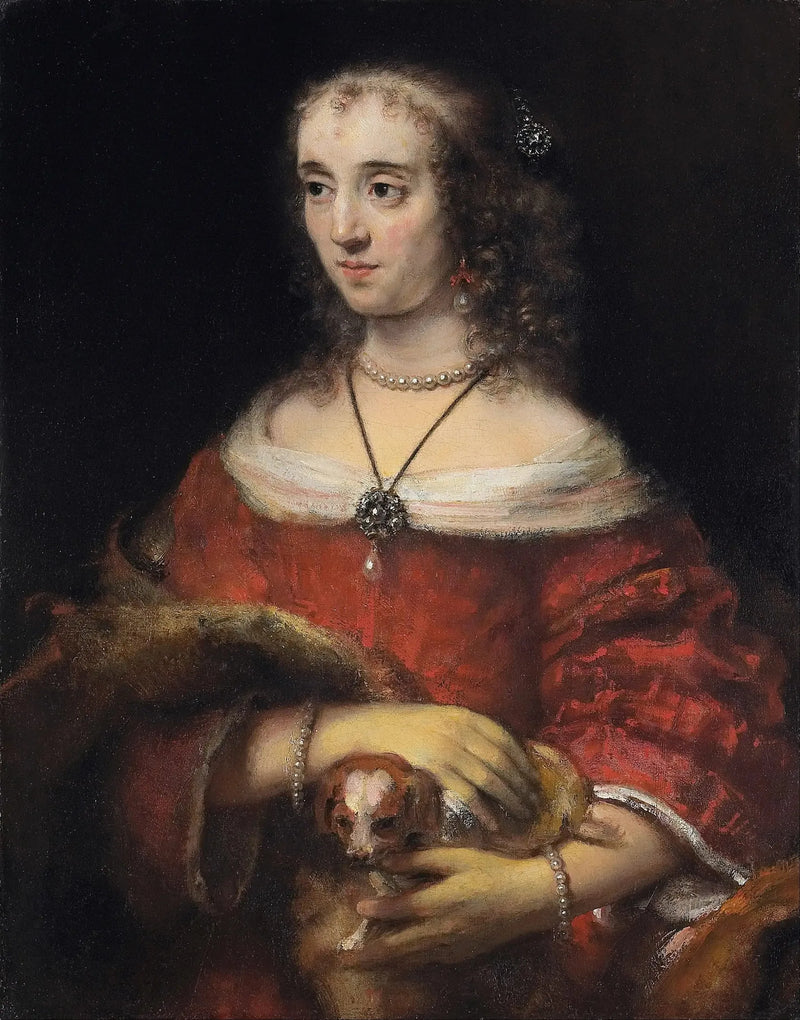 Portret damy z psem na rękę - Rembrandt