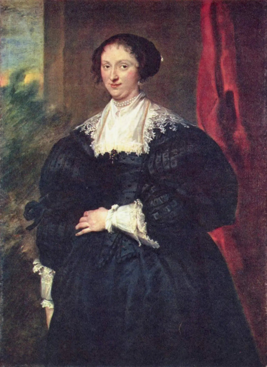 Portret damy w czerni na tle czerwonej zasłony - Antoine van Dyck