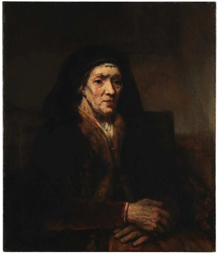 Portret siedzącej kobiety z złożonymi dłońmi - Rembrandt