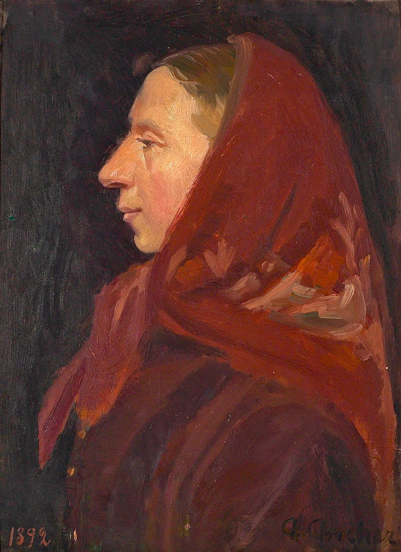 Portret kobiety w czerwonej chustce. - Anna Ancher