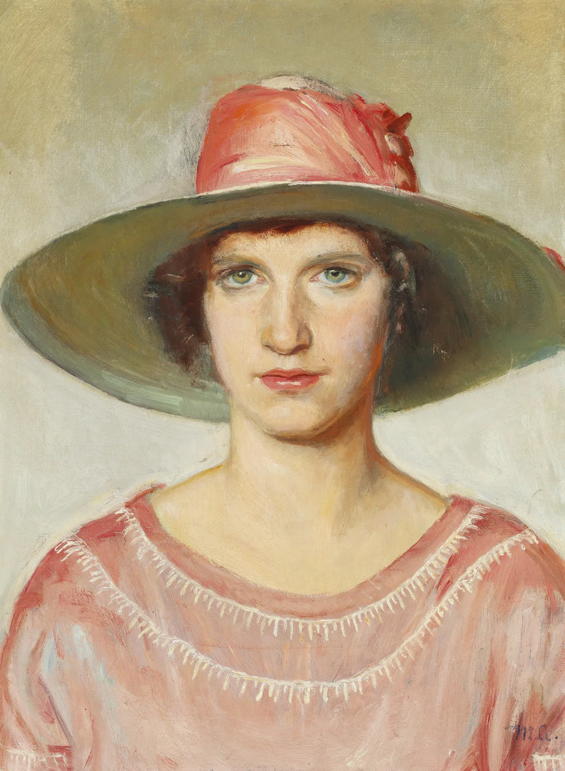 Portret dziewczyny w różowej sukni i kapeluszu z słomki ozdobionym różową wstążką - Michael Peter Ancher