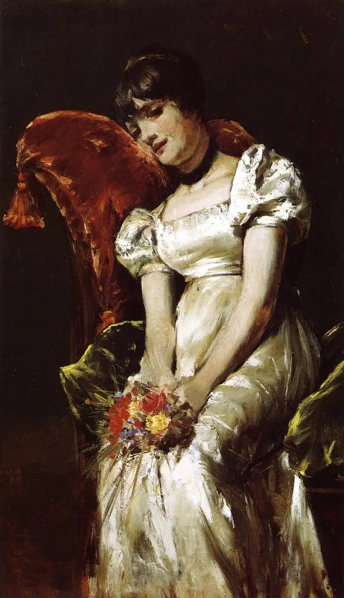 Portret młodej dziewczyny siedzącej z bukietem - Pierre-Auguste Renoir