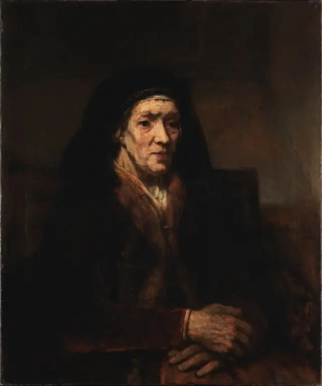 Portret starej kobiety siedzącej z złożonymi rękami - Rembrandt
