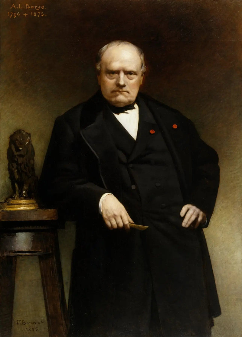 Portret Barye z modelem z wosku „Siedzący lew” - Léon Bonnat