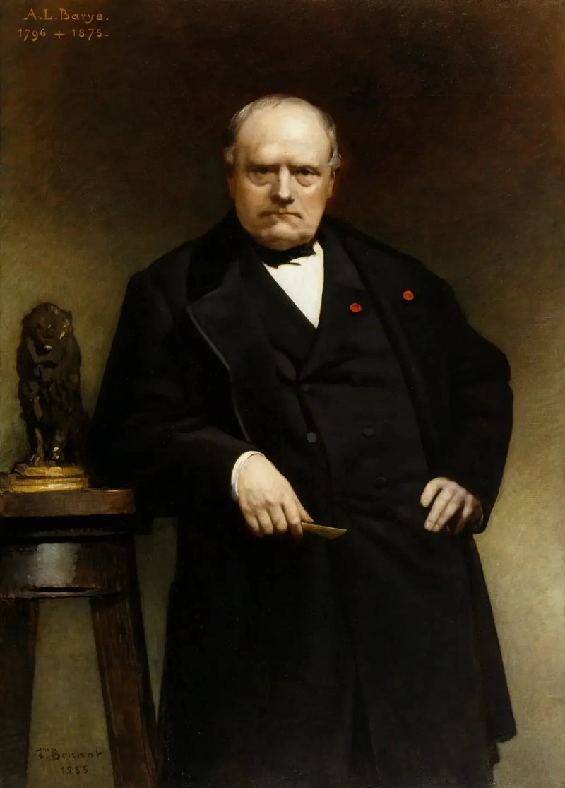 Portret Barye z modelem z wosku „Siedzący lew” - Léon Bonnat